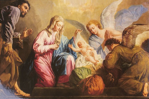 Imagen de la Natividad en el presbiterio de la  Salesianerkirche, en Viena, de Giovanni Antonio Pellegrini (1725-1727)